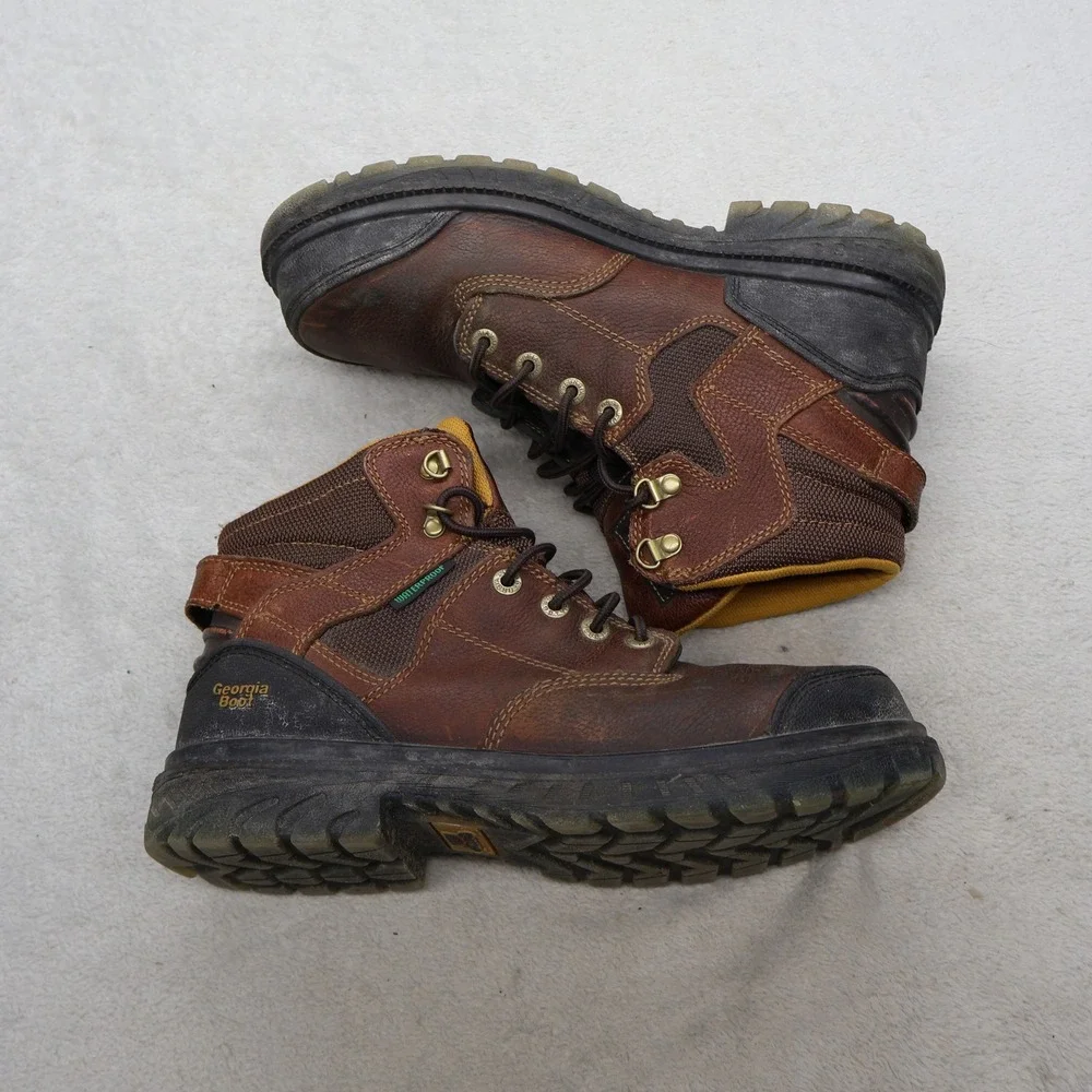 Georgia Mens 10.5M Work Boot Brown Zero Drag Waterproof Leather Steel Toe G086